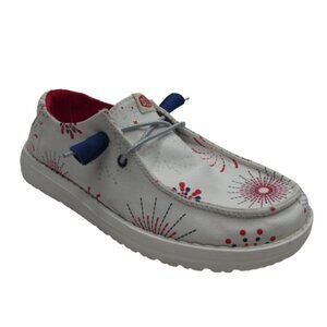Hey Dude Wendy Fireworks Red White Blue Lightweight Slip On Loafers Womens 7